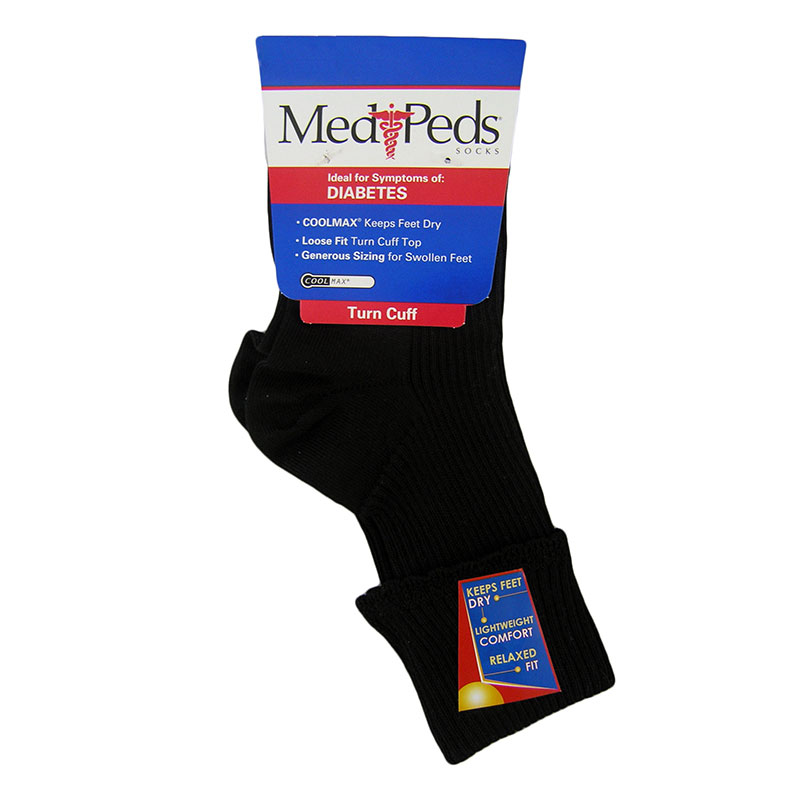 Buy MediPeds Diabetic Turn Cuff Socks Black 3 pairs - Medium