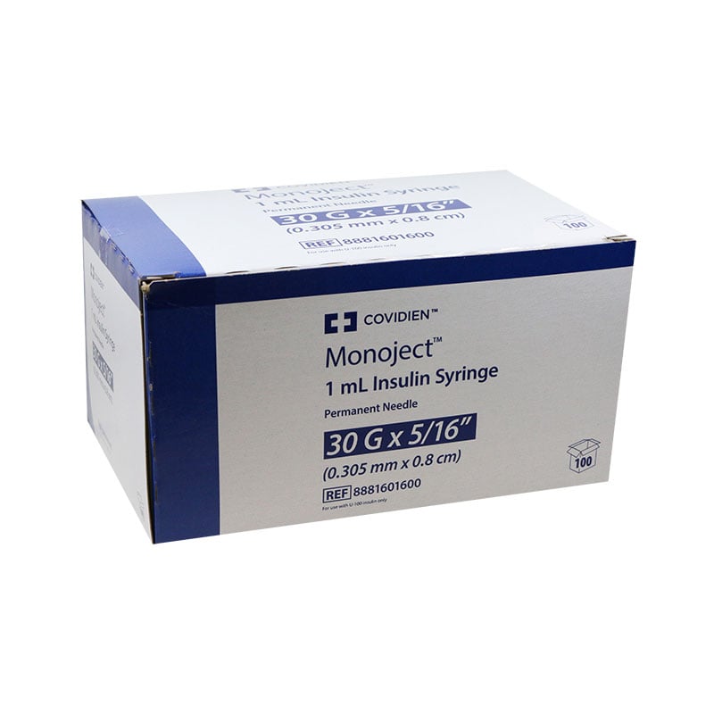 Monoject Ultra Comfort U-100 Insulin Syringes 30G 1cc 5/16 inch 100/bx