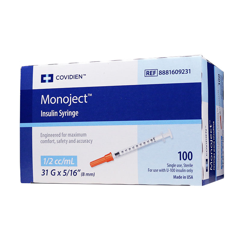 Monoject Comfort Insulin Syringes 31G 1/2cc 8mm Box 100 ADW Diabetes