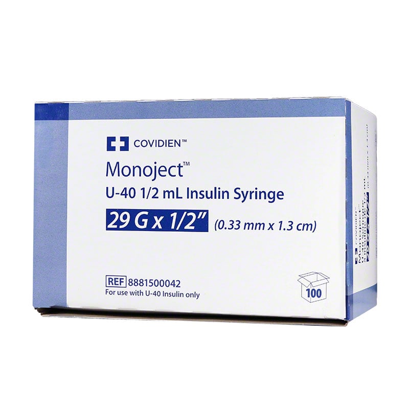Monoject U-40 Pet Insulin Syringe 1/2cc 29G 1/2 inch - Case of 3