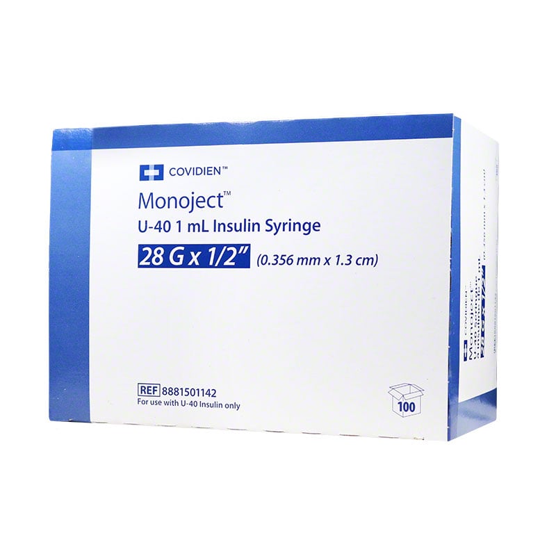 Monoject U-40 Pet Insulin Syringe 1cc 28G 1/2 inch - Case of 3