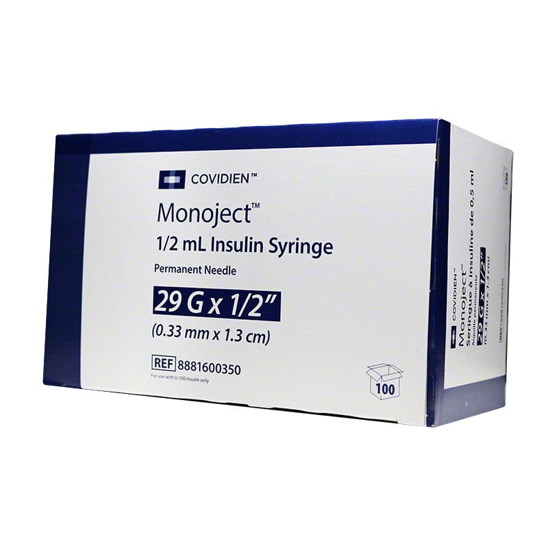 Monoject Ultra Comfort U-100 Syringes 29G 1/2cc 1/2 inch box 100