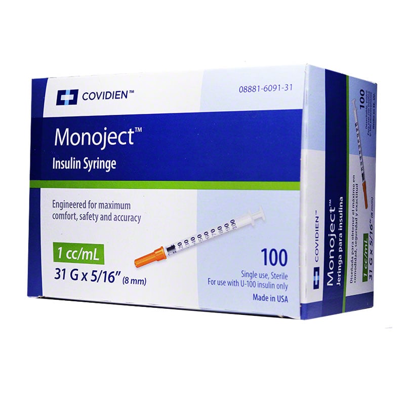 Monoject Ultra Comfort U-100 Insulin Syringes 31G 5/16 inch 1cc