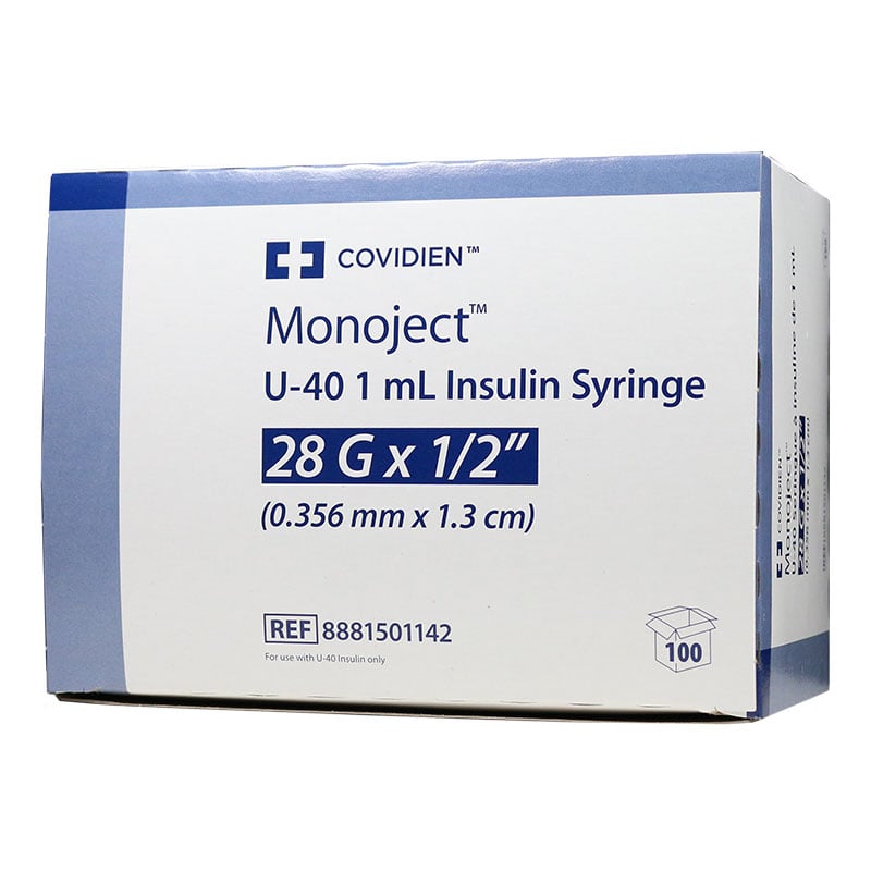 Monoject U-40 Pet Insulin Syringe 1cc 28G 1/2 inch Box of 100