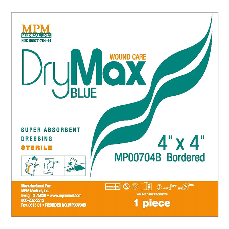 MPM Medical DryMax Blue Bordered Super Absorbent Dressing 4x4 inch Box of 10