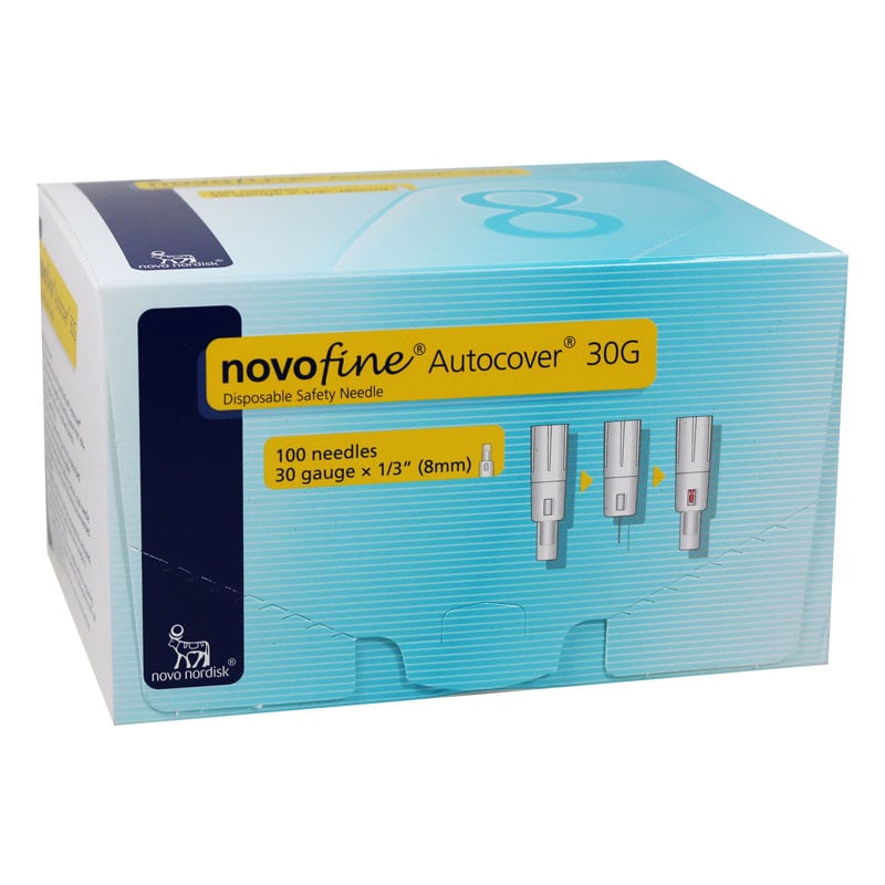 NovoFine Autocover Safety Pen Needles 30G 8mm 100 per Box