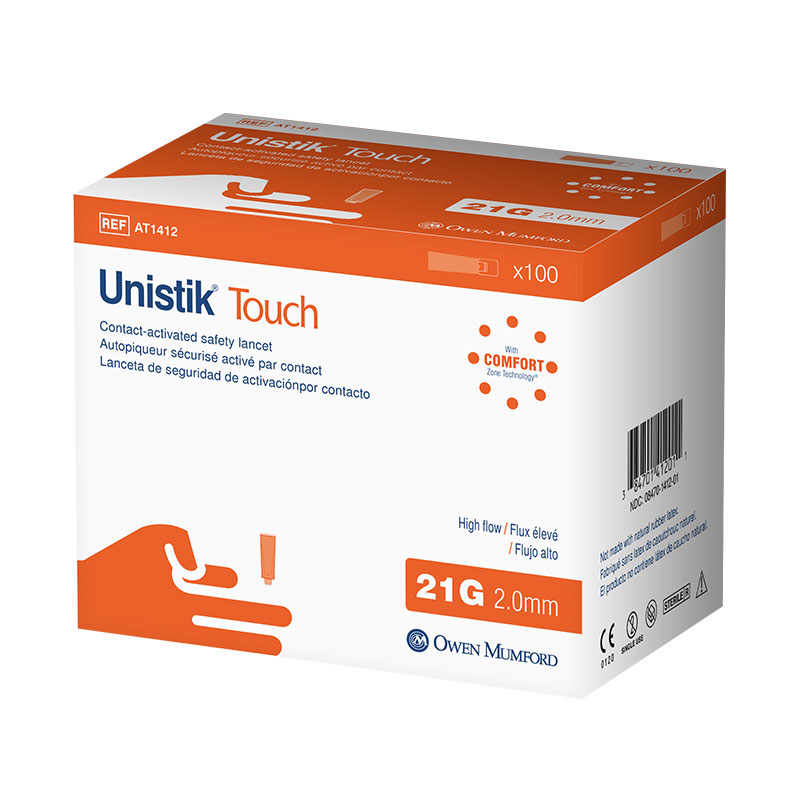 Owen Mumford Unistik Touch 21G 2mm - 100 Safety Lancets
