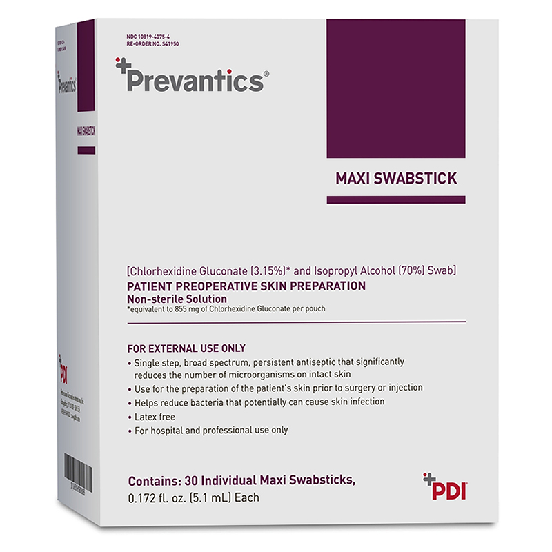 PDI Inc. Prevantics CHG/IPA Skin Antiseptic Maxi Swabstick Box of 30