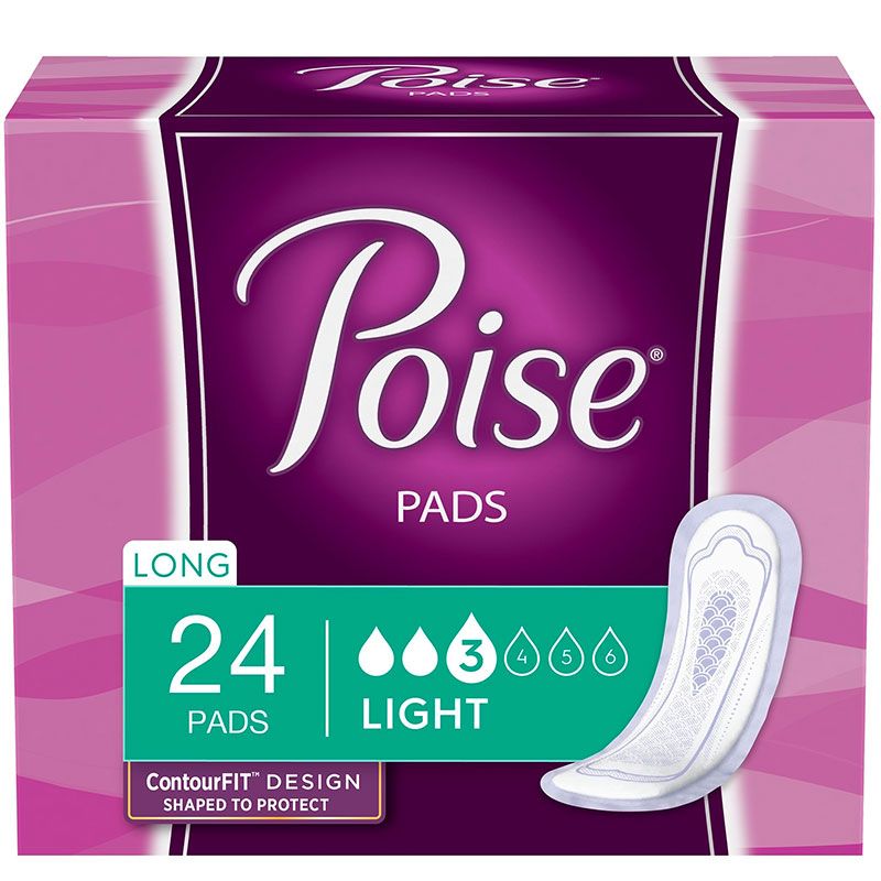 Poise Original Pads Light Absorbency Long Length Package of 24