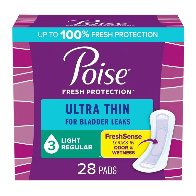Poise Ultra Thin Pads Light Absorbency Regular Length 9.45 inch Long Case of 112