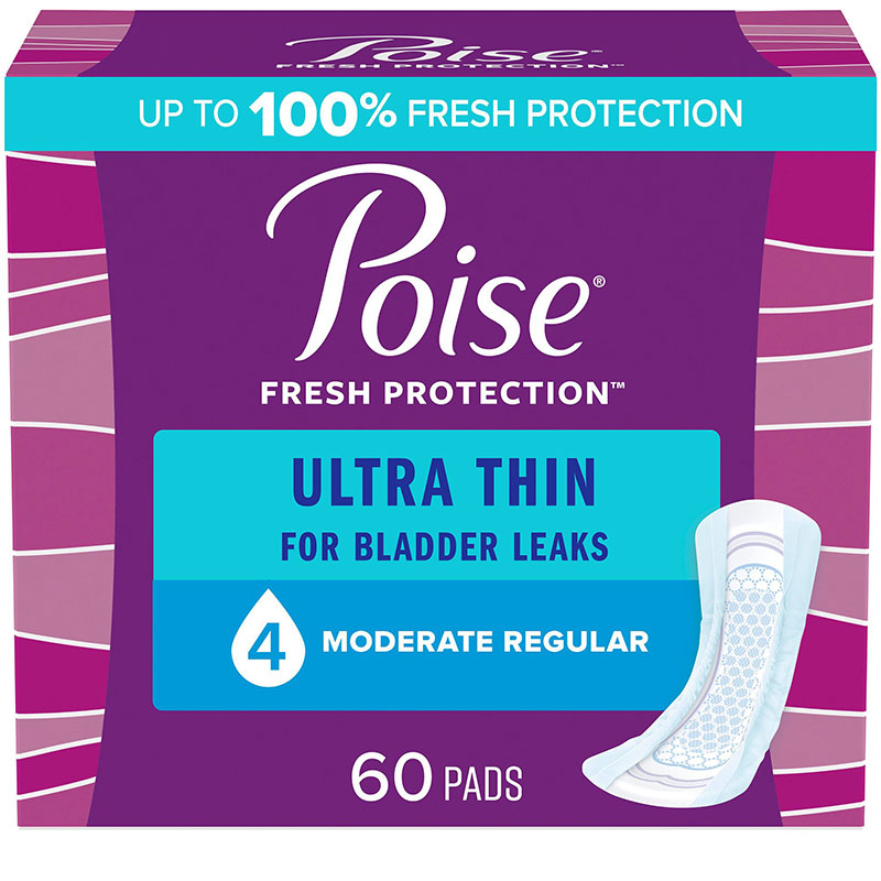 Poise Ultra Thin Pads Moderate Absorbency Regular Length 10.24 inch Long Case of 180
