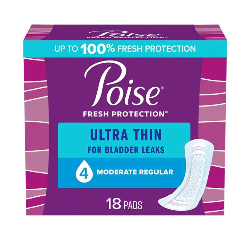 Poise Ultra Thin Pads Moderate Absorbency Regular Length 10.24 inch Long Package of 18