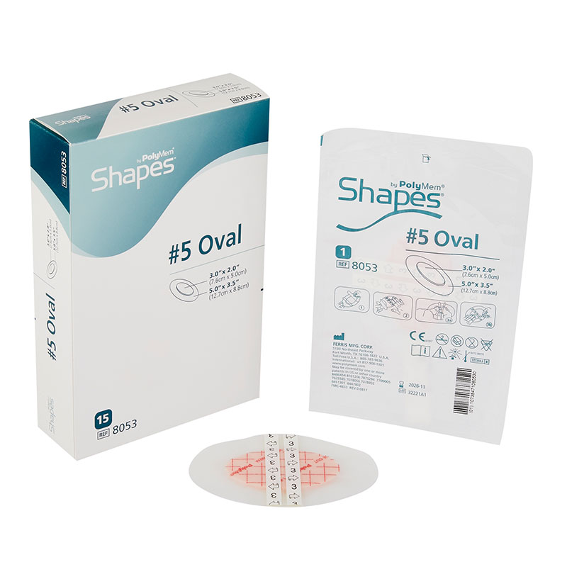 PolyMem Shapes #5 Oval PolyMeric Membrane Dressing Box of 15