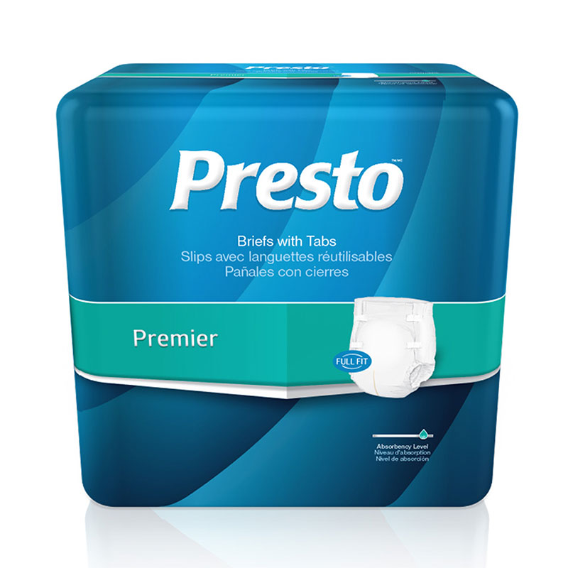Presto Moderate Absorbency Brief Breathable Large 45-58 inch Blue Pack of 18