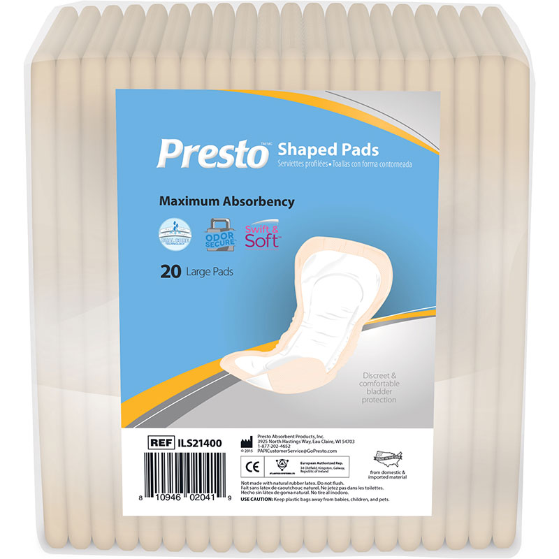 Presto Shaped Pad Maximum Absorbency 14 inch Long Case of 120