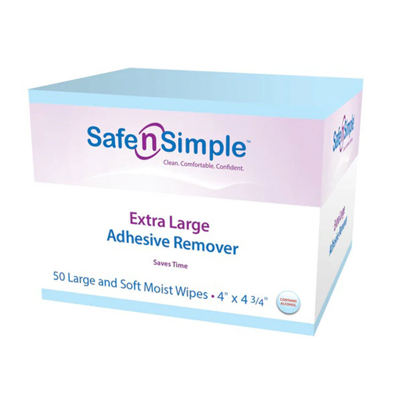 Safe N Simple Extra Large Adhesive Remover Wipe 4x4.75 inch Box of 50