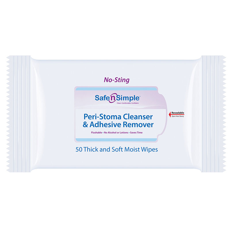 Safe N Simple Peri-Stoma Cleanser and Adhesive Remover No Sting Wipe Box of 75