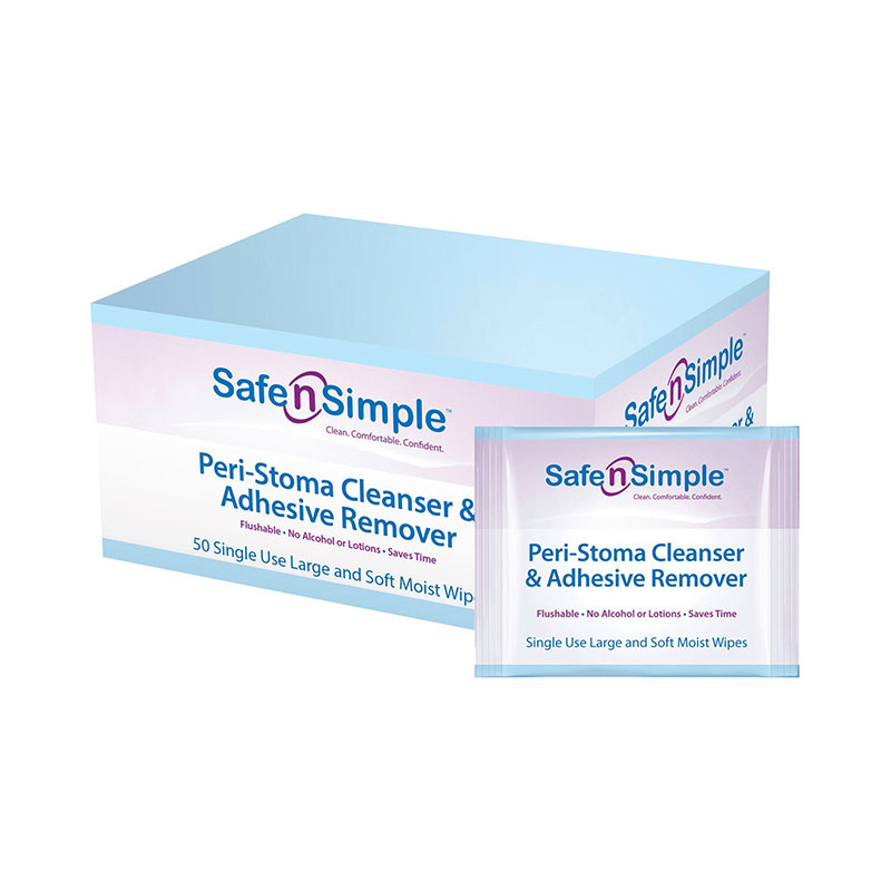 Safe N Simple Peri-Stoma Cleanser and Adhesive Remover Wipe Box of 50