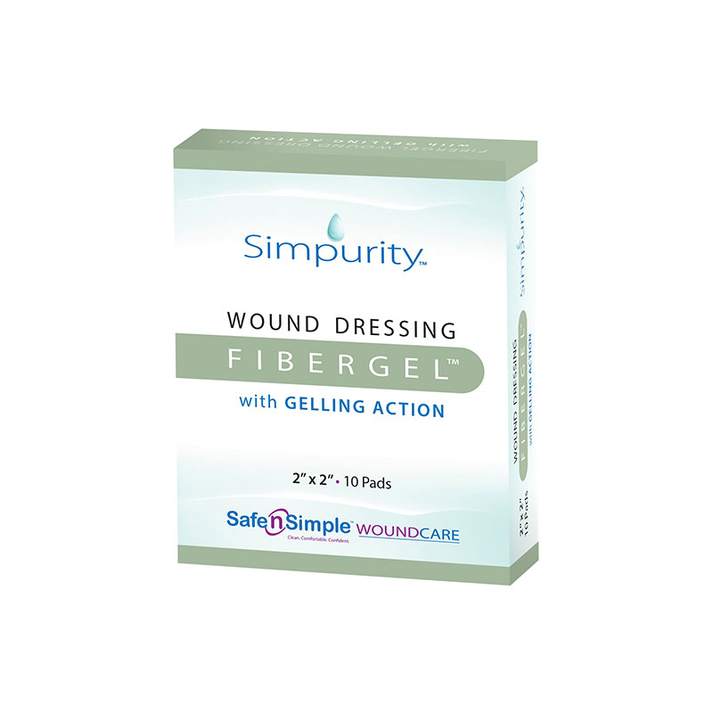 Safe N Simple Simpurity Fibergel Pad Wound Dressing 2x2 inch Box of 10