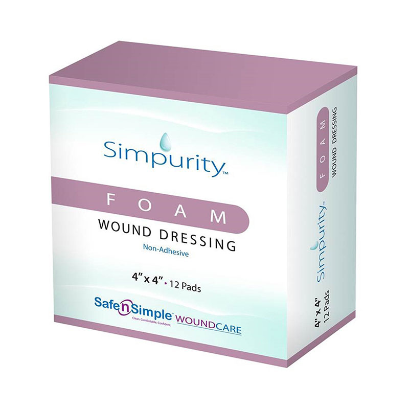 Safe N Simple Simpurity Foam Wound Dressing 4x4 inch Box of 12