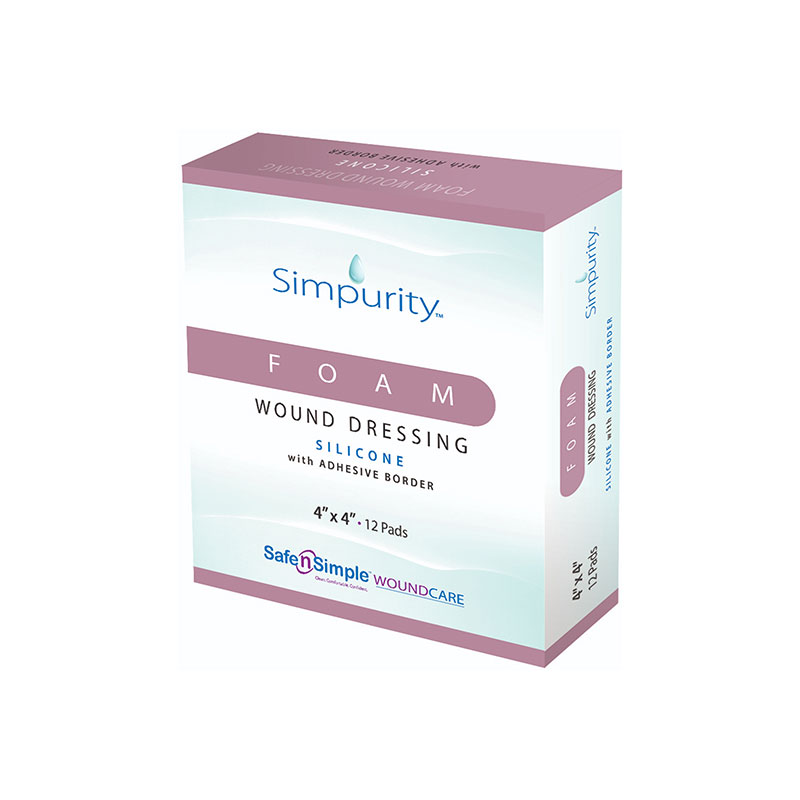 Safe N Simple Simpurity Foam Wound Dressing Bordered Silicone 4x4 inch Box of 12