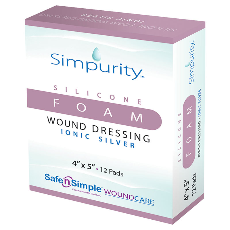Safe N Simple Simpurity Foam Wound Dressing Silver Silicone 4x5 inch Box of 12