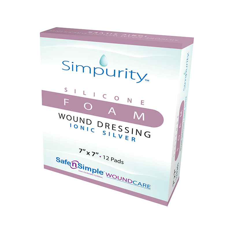 Safe N Simple Simpurity Foam Wound Dressing Silver Silicone 7x7 inch Box of 12