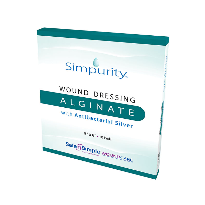 Safe N Simple Simpurity Silver Alginate 8x8 inch Pad Box of 10