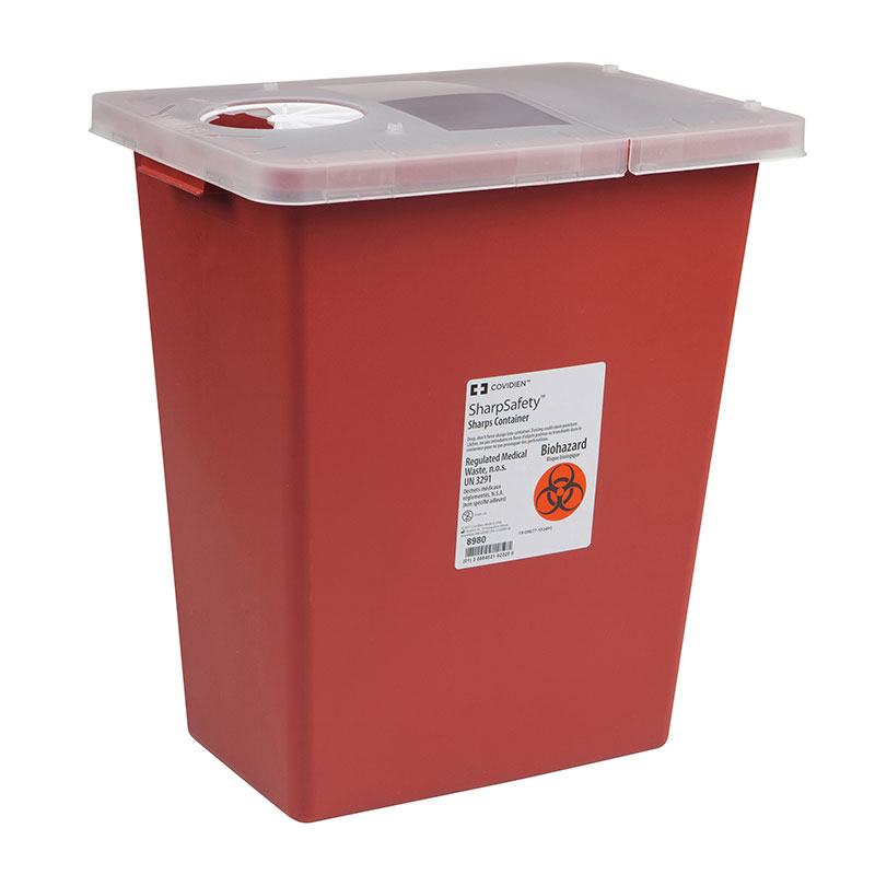 SharpSafety Sharps Container 8 Gallon, Hinged Lid Red - Case of 10