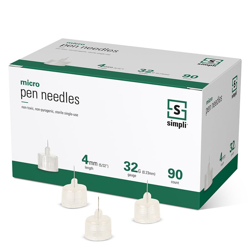 Simpli Universal Pen Needles 32G 4MM Micro Box of 90