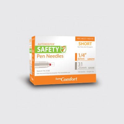 Sure Comfort Safety Pen Needles 31G 6mm Short 100ct