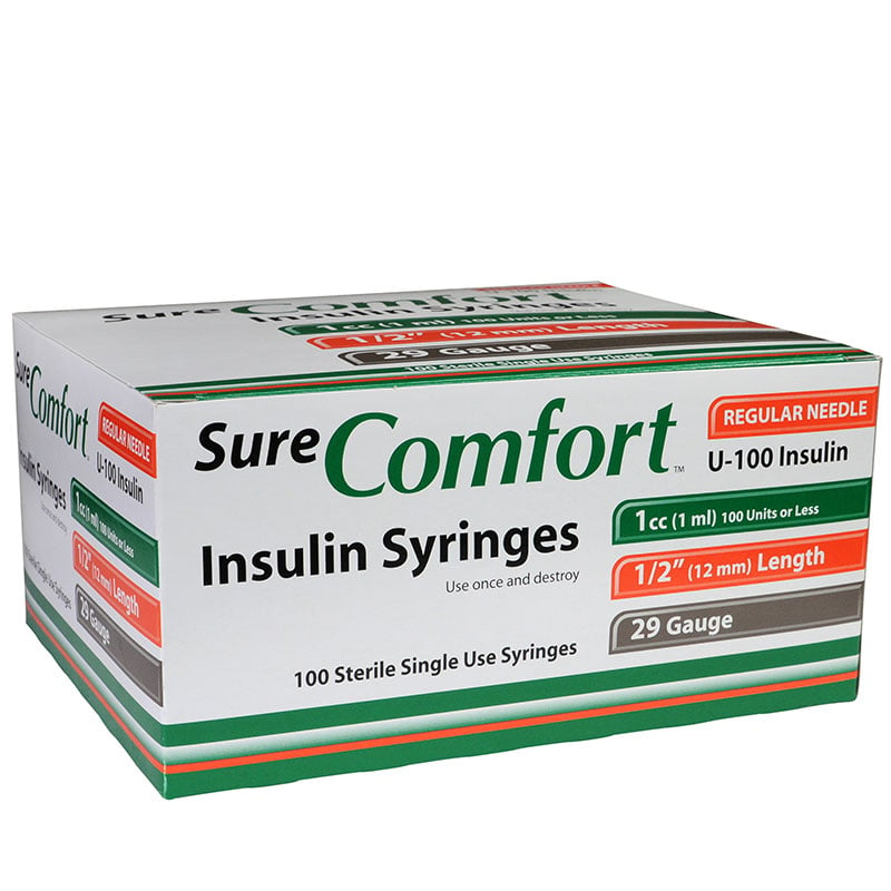 SureComfort U-100 Insulin Syringes 29G 1cc 1/2 inch 100/bx