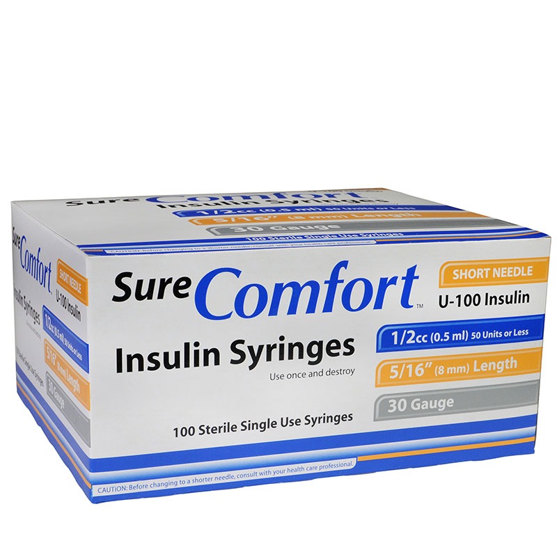 SureComfort U-100 Insulin Syringes 30G 1/2cc 5/16 inch 100/bx