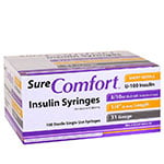 SureComfort U-100 Insulin Syringes 31 Gauge, 3/10cc, 1/4" - 100 Count thumbnail