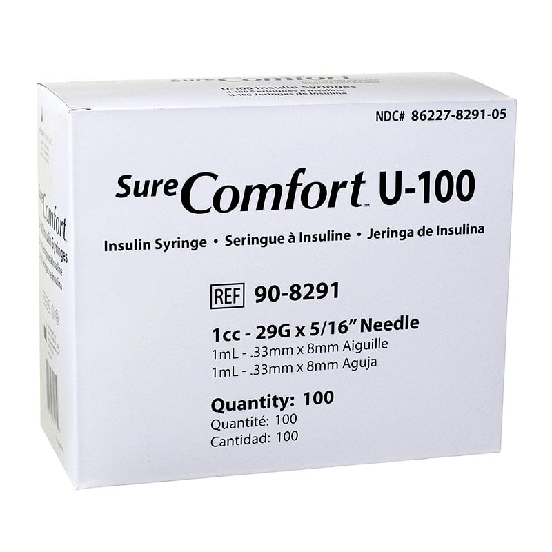 SureComfort U-100 Syringes 1cc 29G 5/16 inch- Blister Pack Case of 5