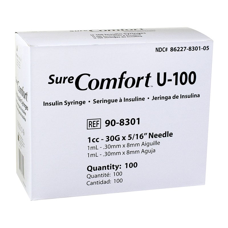 SureComfort U-100 Syringes 1cc 30G 5/16 inch Blister Pack Case of 5