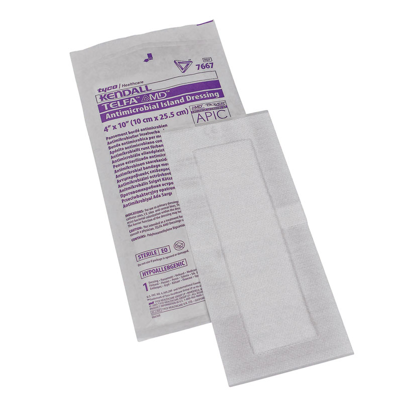Covidien TELFA AMD Antimicrobial Island Dressing 4x10 25ct