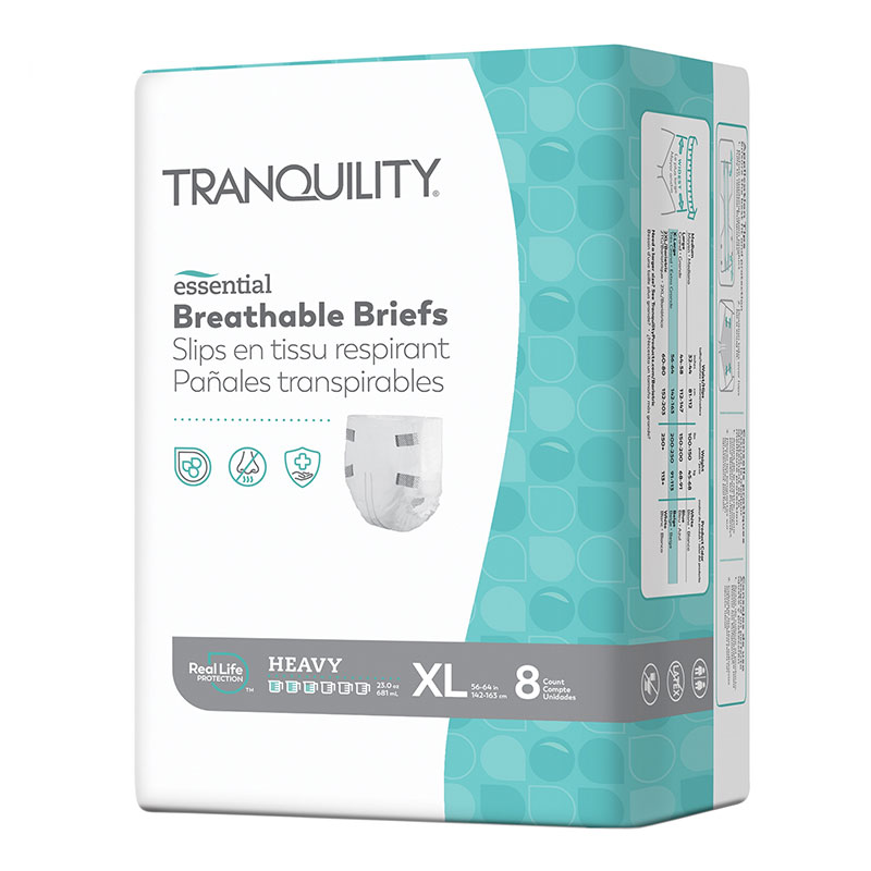 Tranquility Essential Breathable Briefs-Heavy X-Large 56-64 inch Package of 8