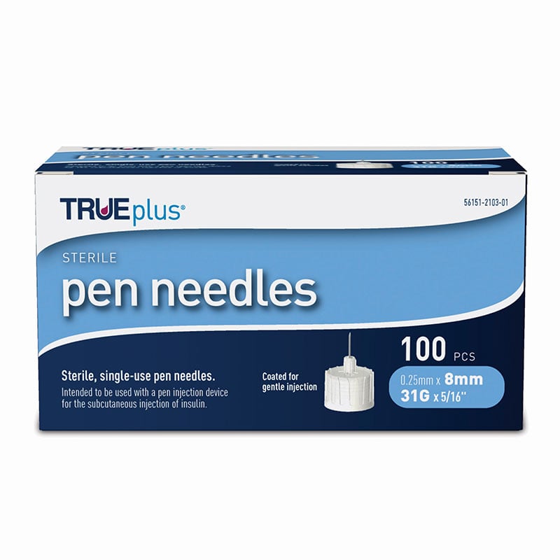 TruePlus Pen Needles 31g, 8mm, 100ct - Pack of 12