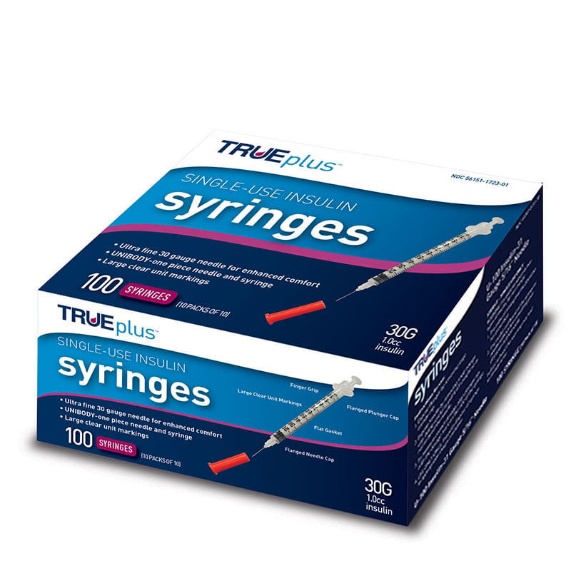 TRUEplus U-100 Insulin Syringes 30G 1cc 5/16 inch 100/box
