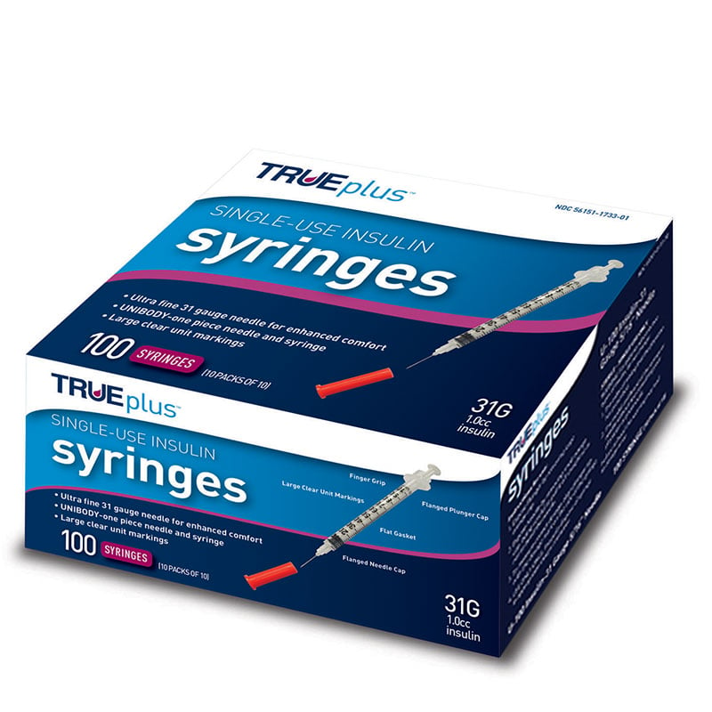 TRUEplus U-100 Insulin Syringes 31G 1cc 5/16 inch 100/box
