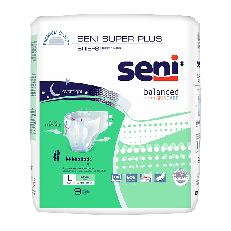 TZMO USA Seni Super Plus Briefs Large 45-59 inch Package of 9