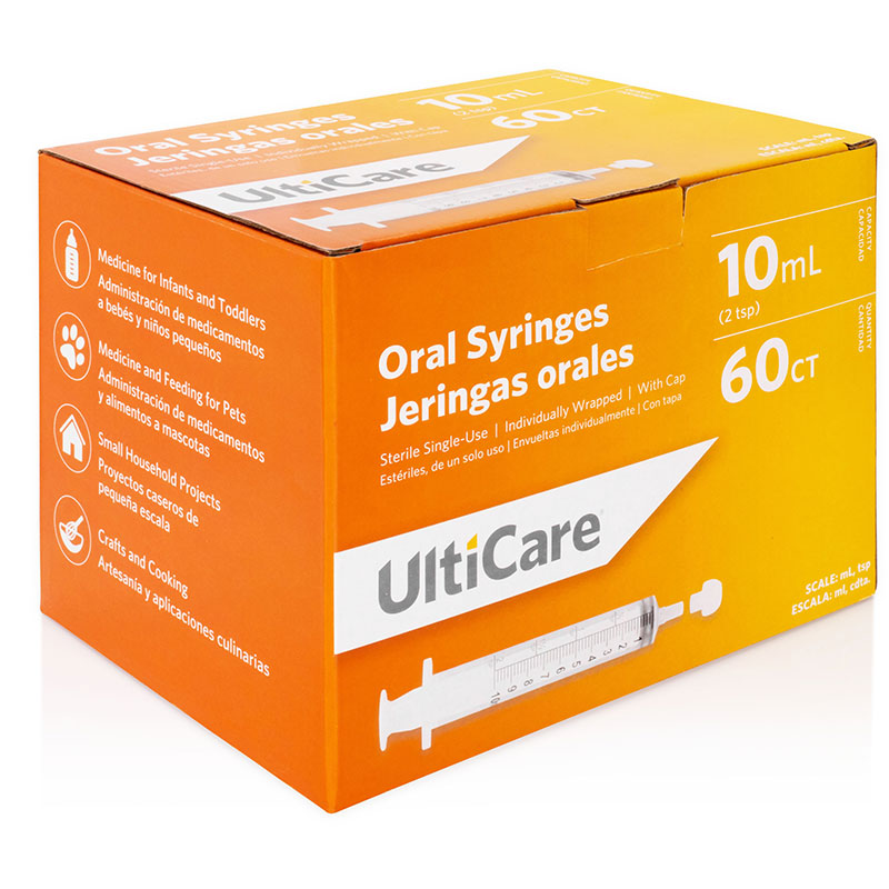 Ulticare 10ML Oral Syringes with Cap Sterile Box of 60