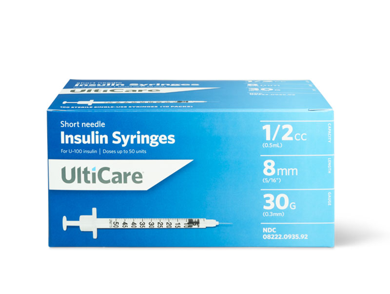 UltiCare Insulin Syringes U100 Short Needle 30G 1/2cc 5/16" 100ct
