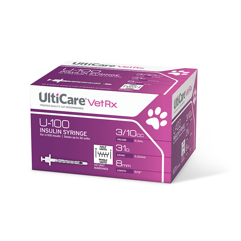 UltiCare U100 VetRx HALF UNIT Insulin Syringes 31g 3/10cc 5/16" Pet
