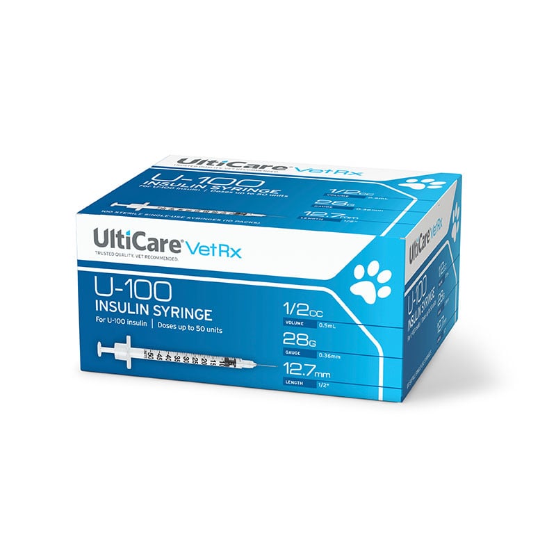 UltiCare VetRx U-100 Insulin Syringes - 28g, 1/2cc - 100ct