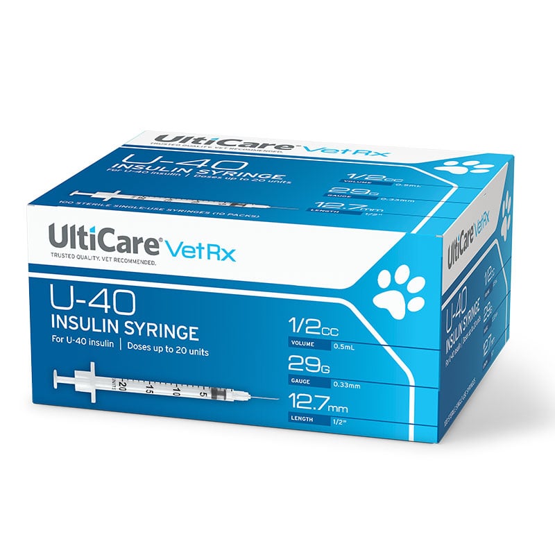 UltiCare VetRx U-40 Syringes 29g 1/2cc 1/2 inch - Case of 5