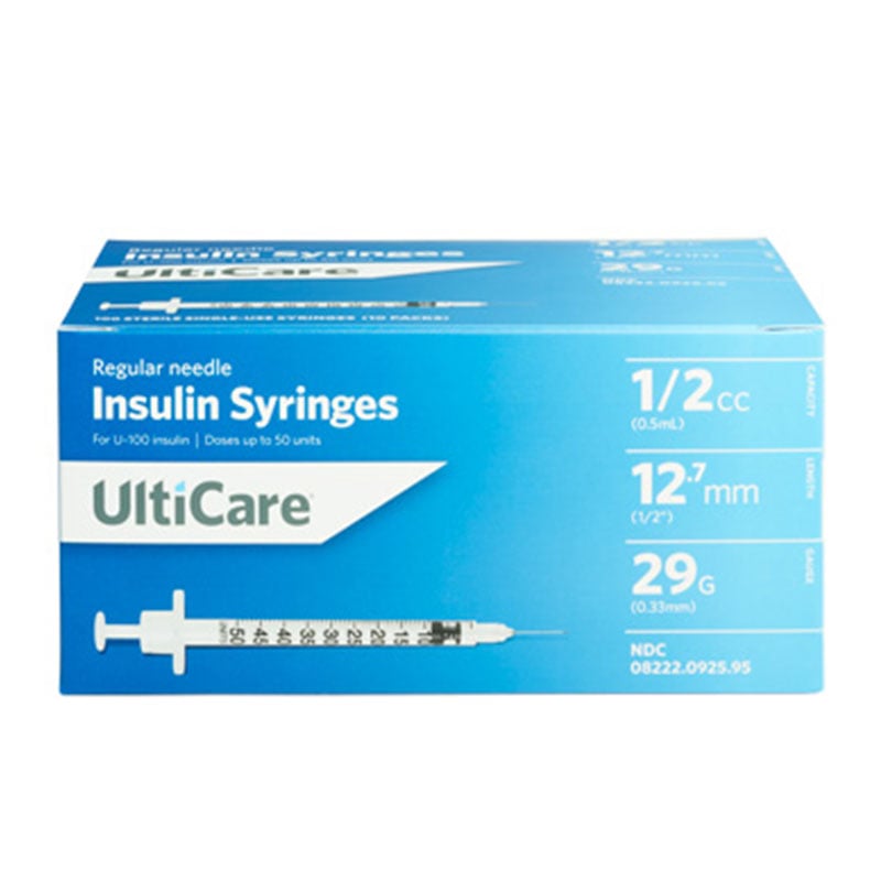 UltiCare Ulti-Fine U-100 Syringes 29g 1/2cc 1/2 inch - 100ct Case of 5