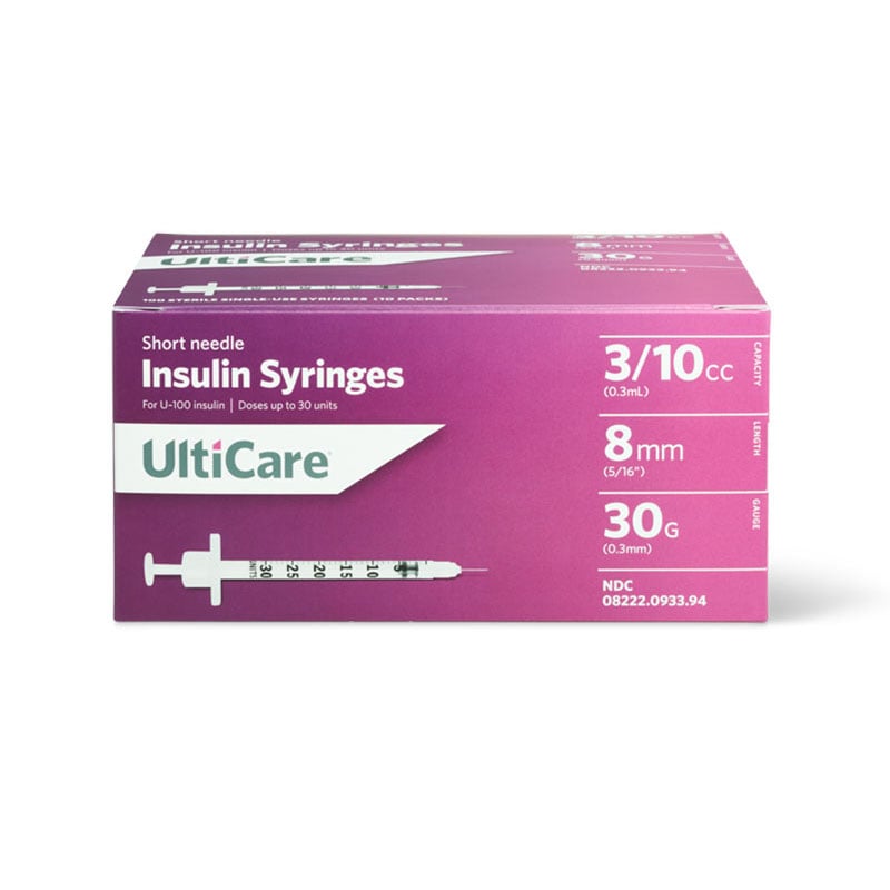 UltiCare Ulti-Thin II U-100 Syringes 30G 3/10cc 5/16 inch - Case of 5