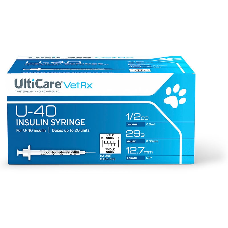 UltiCare U-40 Pet Syringes 29G, 1/2cc, 1/2 inch - Half Unit Mark 100ct